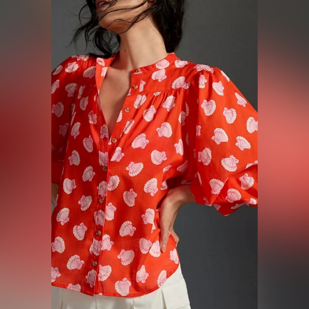 Maeve by Anthropologie red seashell print blouse size 1X